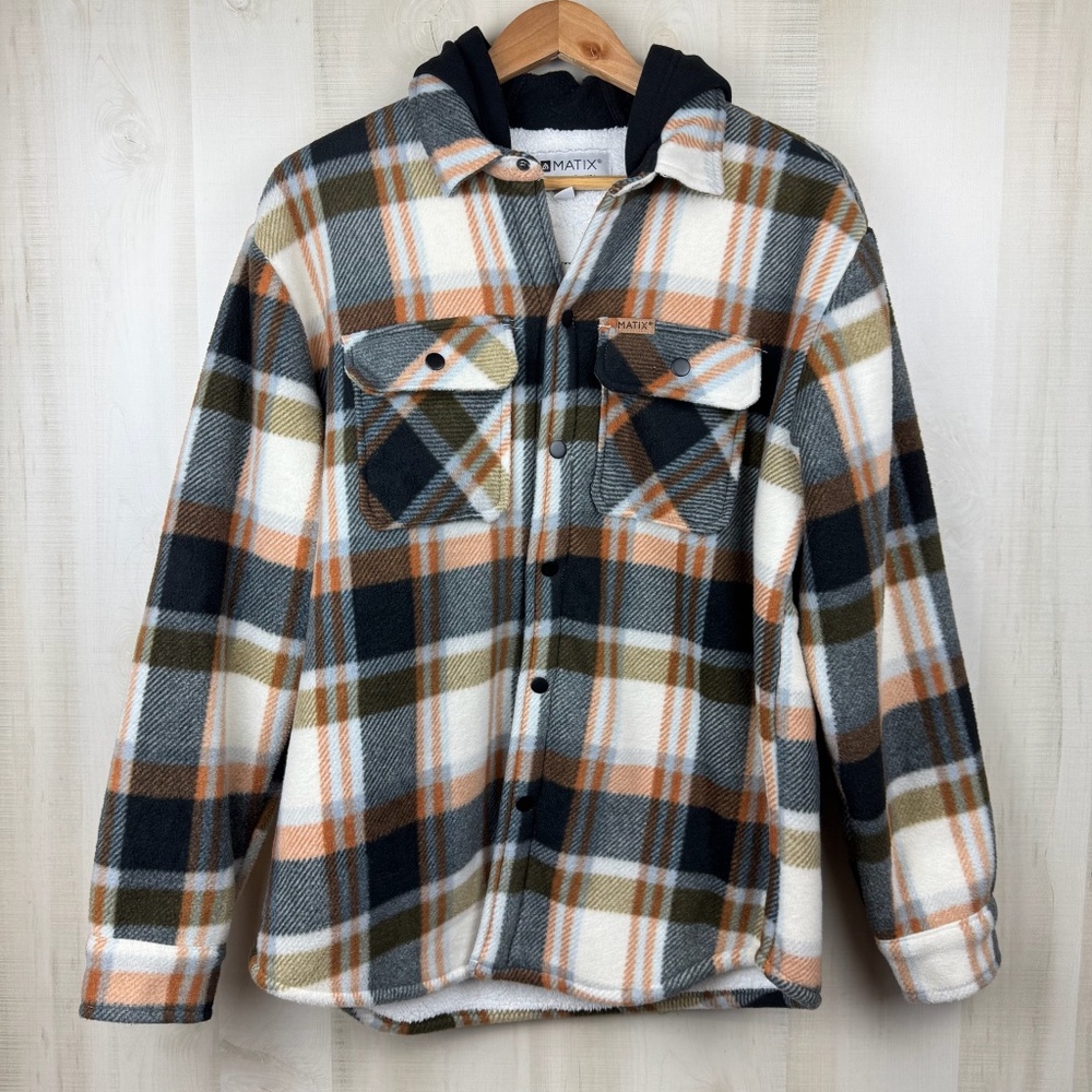 NWT Matix Men’s Timber Polar Fleece Sherpa Hooded Shirt Jacket Medium FLAW